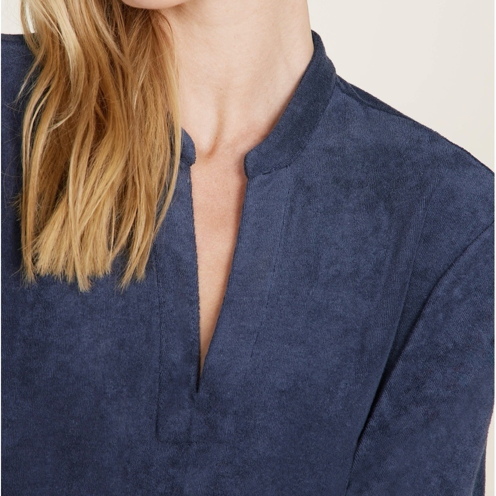 Barefoot Dreams Cozy Terry Placket Caftan - Navy - Size: Large - 10/12 - NWT - Picture 2 of 6